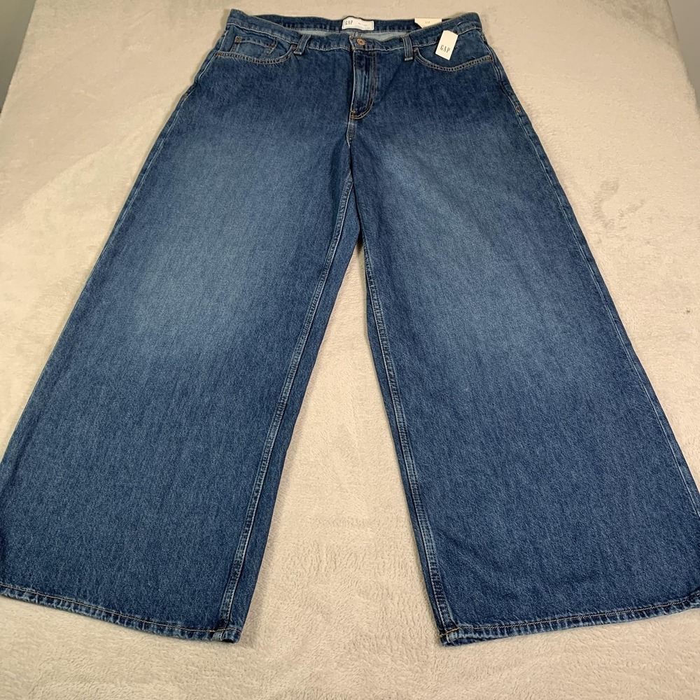 Gap Wide Leg‎ Jeans Womens 32 14R Blue Medium Wash High Rise Cotton Relaxed NEW